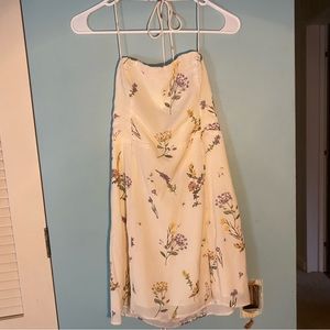 Lulus Catch the Bouquet Cream Floral Print Halter Lace-Up Mini Dress